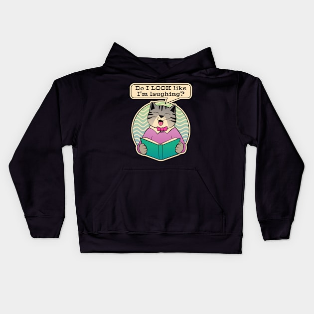 Laughing Cat Reading Book Joke Kids Hoodie by Sue Cervenka